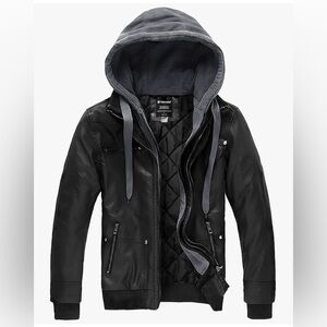 Wantdo Faux Leather Jacket With Removable Hood